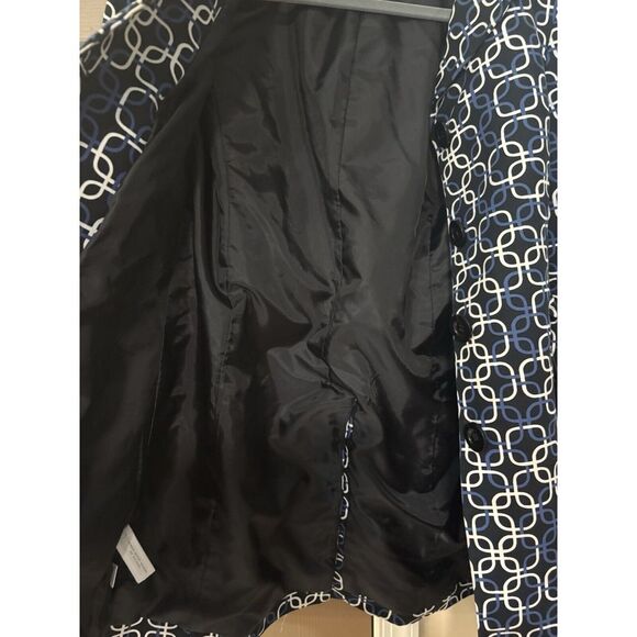 Ann Taylor Chic Blue and White Geometric Design Belted Trench Pea Coat Coat XS - Picture 6 of 10